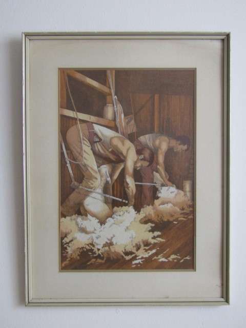 Lot of 2 original Paintings; Mark Dixon gouache on paper abstract and Sheapshearers watercolour