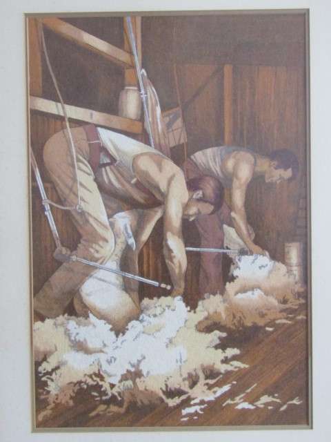 Lot of 2 original Paintings; Mark Dixon gouache on paper abstract and Sheapshearers watercolour