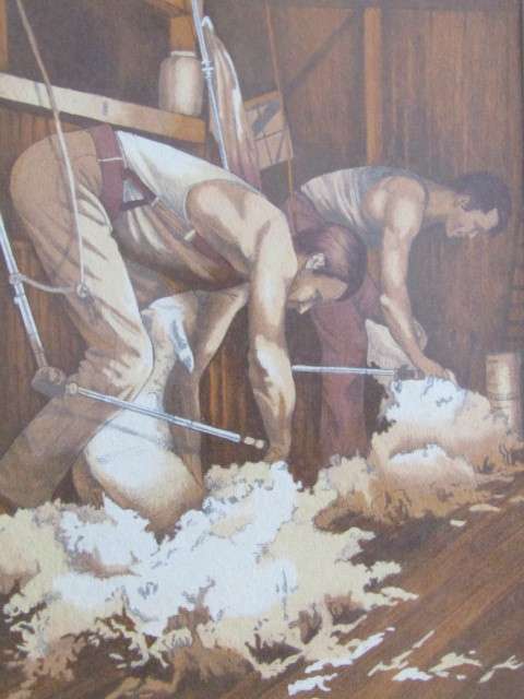 Lot of 2 original Paintings; Mark Dixon gouache on paper abstract and Sheapshearers watercolour