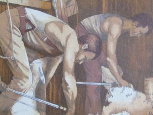 Lot of 2 original Paintings; Mark Dixon gouache on paper abstract and Sheapshearers watercolour