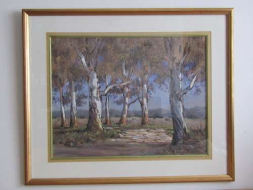 Original large Marc Poisson pastel on paper Painting "Blue Gum Trees" 61x 47cm, investment art