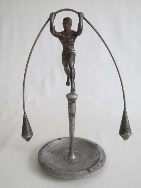 Rare large vintage metal "Balancing Man" statue on Plinth with Ashtray Base, 36cm high