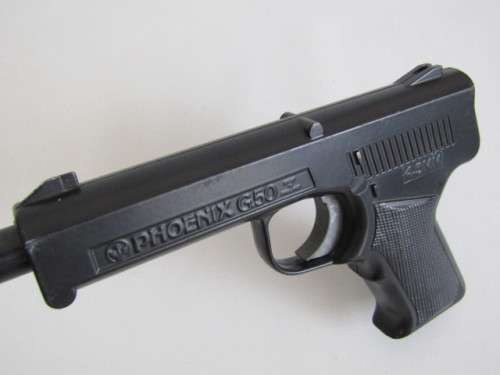 A Phoenix G50 4.5mm Air hand Pistol, England, metal construction, 25cm long