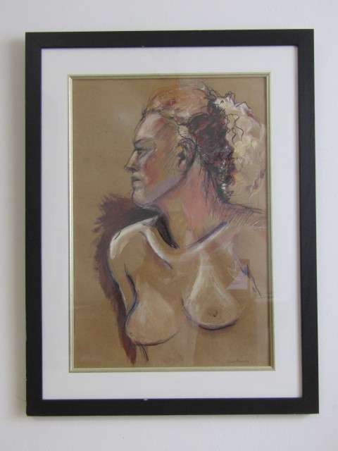 Original Susan Reyneke mixed media on paper Painting with frame and glass, Nude, 37x55cm