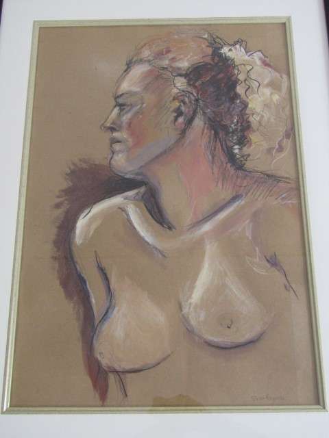 Original Susan Reyneke mixed media on paper Painting with frame and glass, Nude, 37x55cm