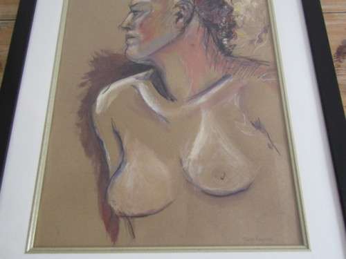 Original Susan Reyneke mixed media on paper Painting with frame and glass, Nude, 37x55cm