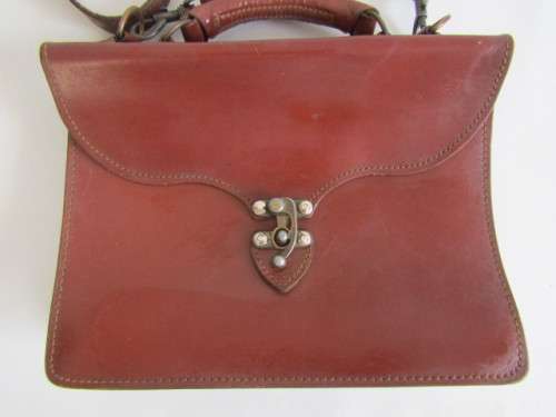 Vintage 2 division Leather Handbag with shoulder strap, 28cm x 21cm
