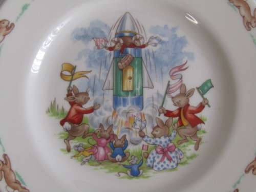 Lot of 3 Royal Doulton Bunnykins items, Dinner Plate 20cm, Side Plate 17cm and Bowl 16cm, excellent