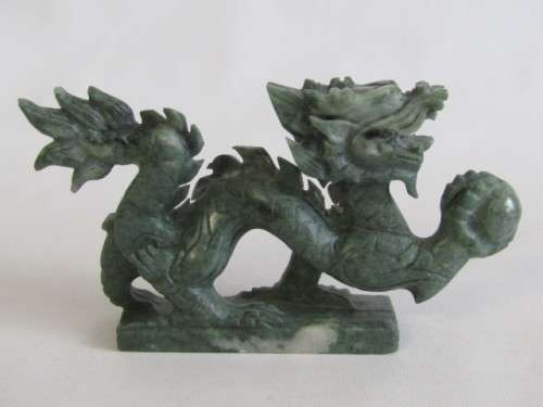 Large hand carved natural Jadeite "Dragon" figurine in excellent condition, 16cm x 8cm