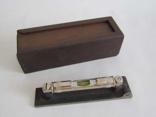 Vintage original J Rabone & Sons, England, Cast Iron and Chrome precision Spirit Level in wooden Box