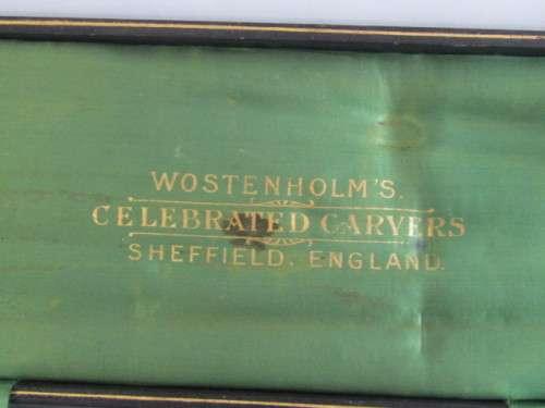 Antique Wostenholms Celebrated Carvers Set in original Case, solid silver and MOP handles