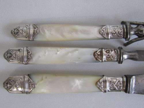 Antique Wostenholms Celebrated Carvers Set in original Case, solid silver and MOP handles
