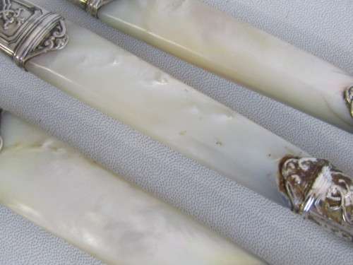 Antique Wostenholms Celebrated Carvers Set in original Case, solid silver and MOP handles