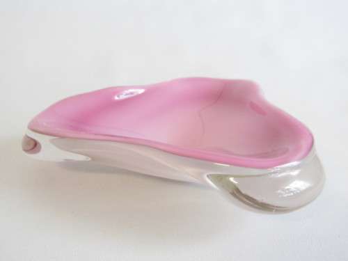 Exquisite retro Murano art glass Bowl with Pink, Clear and White Glass, 17x17x4.5cm, perfect cond