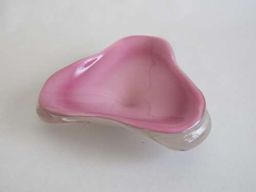 Exquisite retro Murano art glass Bowl with Pink, Clear and White Glass, 17x17x4.5cm, perfect cond
