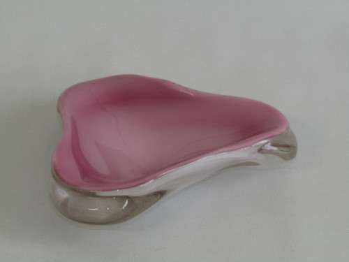 Exquisite retro Murano art glass Bowl with Pink, Clear and White Glass, 17x17x4.5cm, perfect cond