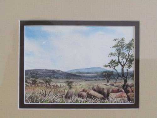 Lot of 2 original Nevah Nxumalo (SA 20th) Landscape watercolour Paintings, Framed and glass