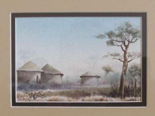 Lot of 2 original Nevah Nxumalo (SA 20th) Landscape watercolour Paintings, Framed and glass