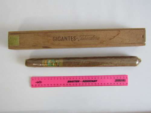 Very Large original Gigantes Tabacalera Cigar in original wooden box, Manila Philippines, 36cm long