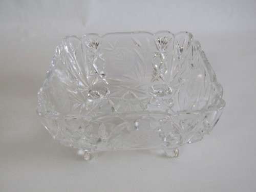 Large vintage solid lead Crystal footed Bowl, Rose cut, excellent condition, 21.5cm x 21.5cm x 12cm