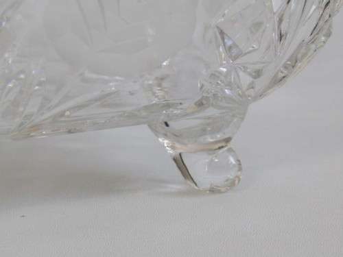 Large vintage solid lead Crystal footed Bowl, Rose cut, excellent condition, 21.5cm x 21.5cm x 12cm