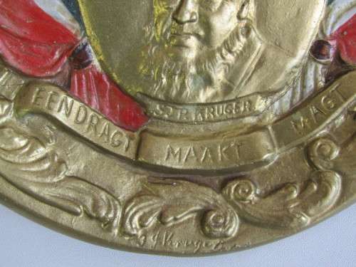 Vintage Gilt and Painted Plaque depicting HF Verwoerd, JG Strydom and SJP Kruger with Eagle Crest