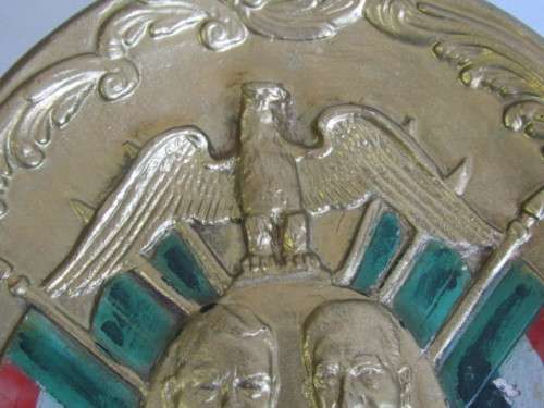 Vintage Gilt and Painted Plaque depicting HF Verwoerd, JG Strydom and SJP Kruger with Eagle Crest