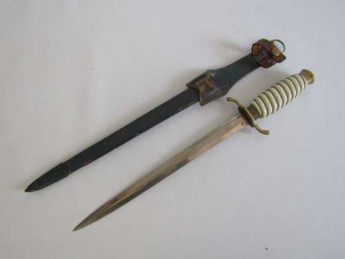 Vintage original C Jul Herbertz, Solingen Germany Dagger with Ivory Handle and Leather Sheath, 36cm
