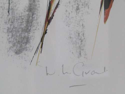 Original L.L Grant mixed media on Paper framed Painting "Figures from behind", Glass, 56cm x 39cm