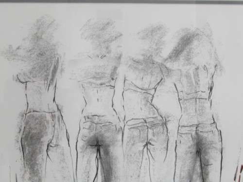 Original L.L Grant mixed media on Paper framed Painting "Figures from behind", Glass, 56cm x 39cm