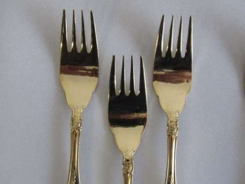 Set of 24ct Gold Plated stainless steel Fish Knives and Forks, Korea, 12 piece, serves 6, 20cm