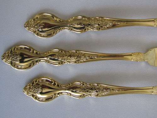 Set of 24ct Gold Plated stainless steel Fish Knives and Forks, Korea, 12 piece, serves 6, 20cm