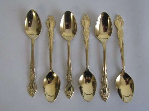 Set of 6 24ct Gold Plated stainless steel Tea Spoons, Korea, 15.5cm, others available