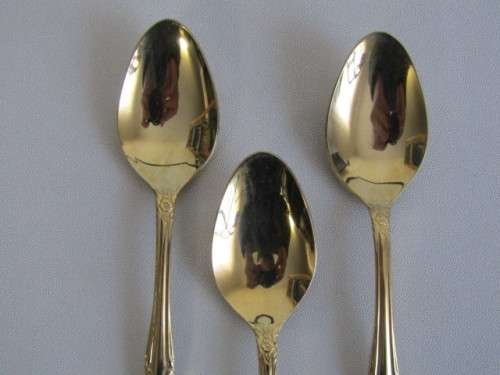 Set of 6 24ct Gold Plated stainless steel Tea Spoons, Korea, 15.5cm, others available