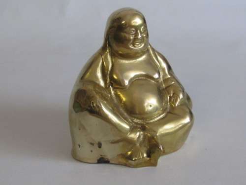 Vintage solid Brass Buddha Statue in excellent condition, 14cm high x 12.5cm