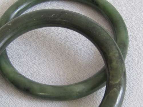 Vintage Pair of Natural Jade / Jadeite Bangles, 8cm diameter, excellent condition, 2 in the lot