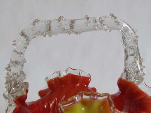 Antique 1800's Victorian yellow and red art glass Thorn Handle Basket, 19cm, very rare item