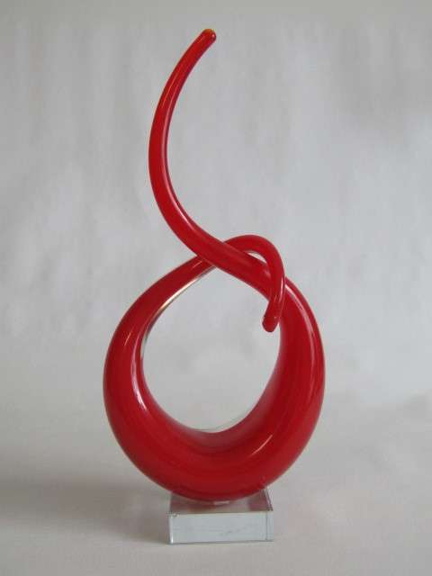 Vintage original Murano red and clear art glass Sculpture on clear Base, 29cm
