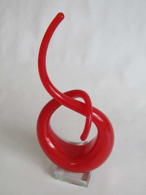 Vintage original Murano red and clear art glass Sculpture on clear Base, 29cm