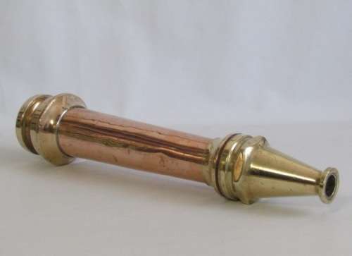 Original vintage solid Brass and Copper Fire Hose Nozzle in excellent condition, 38cm long