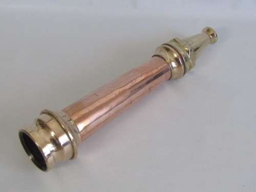 Original vintage solid Brass and Copper Fire Hose Nozzle in excellent condition, 38cm long
