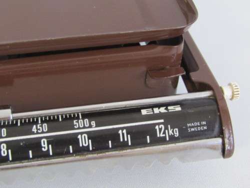 Original vintage EKS Sweden 12kg Kitchen Scale, Brown, excellent and working, 30cm wide