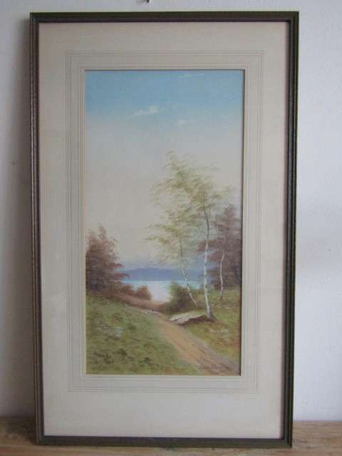 Original signed J. Maurice Hosking Watercolour Painting, framed and with glass, 25cm x 48cm