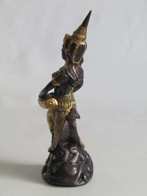 Vintage cold painted solid Bronze statue of a Dancing Thai Princess with a Drum, 19cm