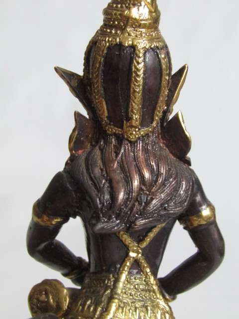 Vintage cold painted solid Bronze statue of a Dancing Thai Princess with a Drum, 19cm