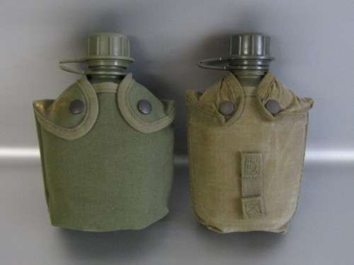 Lot of 2 original Military Water Bottles with Pouches, excellent condition
