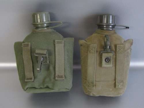 Lot of 2 original Military Water Bottles with Pouches, excellent condition