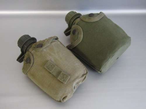 Lot of 2 original Military Water Bottles with Pouches, excellent condition