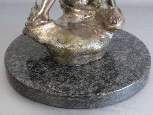 Large and heavy vintage Metal Sculpture of a Boy Fishing, Marble Base, excellent condition, 34cm