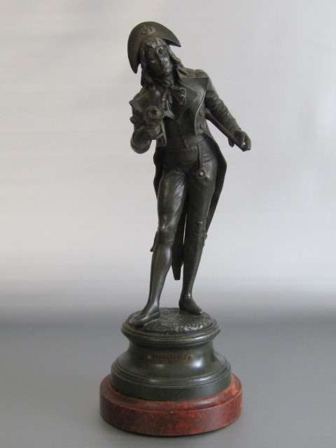 Large vintage French Spelter Statue "Raphael" , Signed, on wooden base, excellent, 44cm high